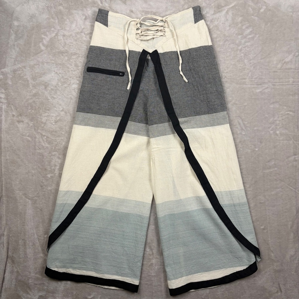 De Jess Compagnie Amsterdam Striped Wide Leg Pants Lace Up Front W29 Hippie Yoga